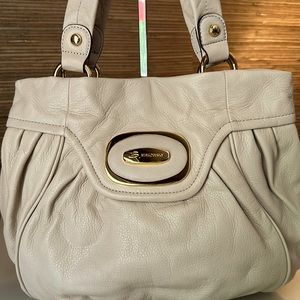 B Makowsky Cream Leather Shoulder Bag